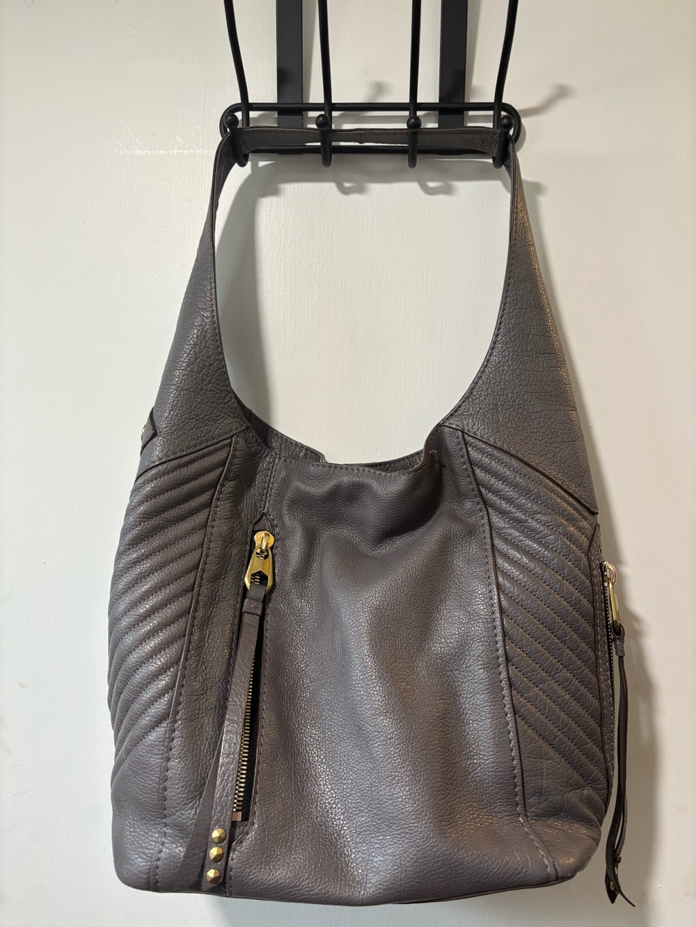 OrYany Victoria Gray Quilted Textured Leather Hobo Handbag Shoulder Bag